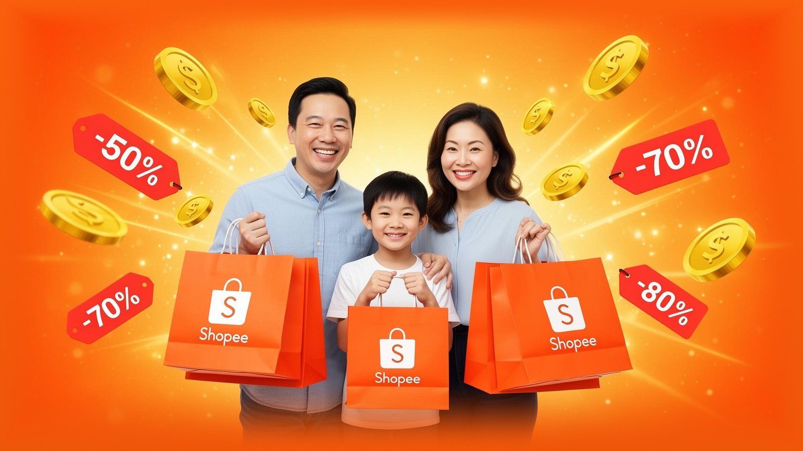 Familia aproveitando ofertas